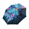Mode vlinder over bloemen Print dames automatische paraplu 3 vouwende regen zonbescherming mannelijk draagbare parasol 220426