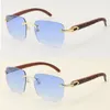 Whole High quality Metal Rimless Large Square Sunglasses Carved Wood Unisex Decor Wooden Frame C Decoration 18K Gold Brown Sun325h