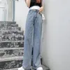 Women's Jeans Woman Cargo Pants Female Elastic High Waist Split Fashion Loose Blue Denim Trousers Joggers Women Vintage StreetwearWomen's