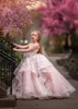 Dreamly A Pink Line Flower Girl Jewel Sleeveless Flowers 인쇄 스팽글 주름 얇은 색 계층 미인 대회 드레스 바닥 길이 소녀의 생일 파트 S의 S