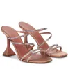 豪華な夏のブランドAminas Naima Crystal-Embellished Satin Sandalsシャネルシュー