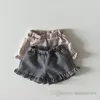 Bebê crianças conjuntos de roupas xadrez verão meninas plissado manga mosca topos shorts 2 pçs crianças roupas algodão a88271841296