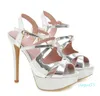 Big small size 33 to 40 41 42 43 gold silver platform high heels bride wedding shoes luxury women designer open toe heels2022