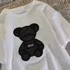 T-shirts för kvinnor Harajuku Girls Plus Size Toppar Bokstav Jacquard O-ringad Korta ärmar Lös sommartröja Bear White Tees M-5XL