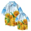 Men's Casual Shirts Flower Print 2022 Summer Short Sleeve Men Women Clothing Hawaiian Beach Streetwear Fashion Breathable Oversized BlousesM