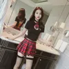 Ensembles de vêtements Bandage gilet hauts jupe à carreaux ensemble pour étudiant filles uniforme scolaire femmes Sexy haute jeu de rôle CostumesVêtements