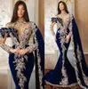 2022 Plus Size Arabisch Aso Ebi Marineblau Luxuriöse Ballkleider Spitze Perlen Kristalle Abend formelle Party Zweiter Empfang Geburtstag Verlobungskleider Kleid PRO232