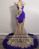 Vestidos de festa luxuosos sereia sexy vestidos de baile penas miçangas douradas aso eb 220823