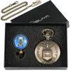 懐中時計レトロクォーツウォッチ米国退役軍人記念コレクションギフトメン用のブロンズペデントネックレスフォブチェーンポケット