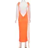 Backless Maxi Dress Sexy Orange Spaghetti Strap Bodycon For Women Long Club Party Beach Summer Outfits 21058 220613