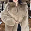 Üst düzey kürk uzun kollu kadınlar toka çifte yüz yün sıcak orta uzunlukta ceketler 2022 yeni kış moda gündelik zarif kürk ceket t220716