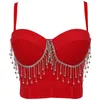 Women Camisole Top Diamond Crystal Tassels Solid Color Sexy Cropped Push Up Bustier Bra Night Club Party Tank 220325