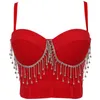 Mulheres Camisole Top Diamante Cristal Borlas Cor Sólida Sexy Cropped Push Up Bustier Bra Night Club Tank 220325