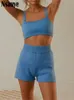Nsauye été tricoté imprimé short de sport costume survêtement femmes sexy tenues de plage sangle haut taille haute shorts deux pièces ensemble 220611