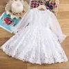 Girls White Lace Princess Dress for Kids Winter Long Sleeve Wedding Party Costume 3 4 5 6 7 8 år Barn Kläder Tutu Vestido G220428