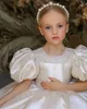 2022 Vintage Flower Girls' Dresses Baby Infant Toddler Baptism Clothes Satin Ball Gowns Birthday Party Dress Custom Made Puff Sleeve