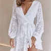 DiCloud Retro Chefon Summer Dress для женщин Элегантные длинные рукава vneck lected used surdes