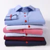 Chemises décontractées pour hommes Chemise rayée Oxford à manches longues Patch sur le devant Coupe régulière Col boutonné Travail épais