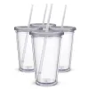 Gobelets en plastique de 16oz, Double paroi en acrylique Transparent, tasse à jus de boisson avec couvercle et paille, tasse à café, tasses transparentes à faire soi-même
