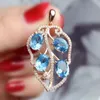 Lockets Per Jewelry Leaf Style Necklace Pendant Natural Real Blue Topaz 1.1ct 4pcs Gemstone 925 Sterling Silver T20624Lockets