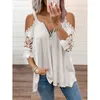 Vestuário feminino de verão Sexy Off Ombro Lace Patchwork V Neck Zipper casual Tunic Tunic Tshirt Fashion Tops 220526