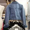 Women's Jackets Women Blue Short Denim Jacket With Diamonds Autumn 2022 Loose Single Row Two Buttons Puff Sleeve Jeans Streetwear