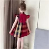 Boutique Kinderkleding Meisjes Jurk 2022 Zomer Nieuwe Mouwloze Stand Kraag Plaid Stiksels Designer Dames Kinderjurk Mode Vliegende Mouw Prinses Jurken