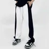 White Black Patchwork Letter Embroidery Casual Trousers Men and Women High Street Straight Oversized Loose Joggers Sweatpants T220803