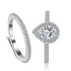 real 925 sterling silver ring set pair مشاركة الزفاف CZ Diamond Zircon الحلقات للنساء 2953