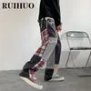 Ruihuo Patchwork Plaid Streetwear Pants Men Clothing Korean Fashion Mens Joggers 3XL Spring Arrivals 220719