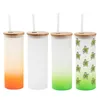 18oz Sublimation Glass Tumbler Gradient Colors Shot Glasses Can DIY Blanks Skinny Water Cup with Straw Lid