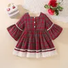 Girl's Dresses Baby Christmas Dress For 2023 Toddler Kid Girls Lace Ruffles Bowknot Plaid Print Flare Girl Princess Year Party Gown DressesG