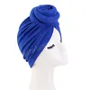 Women Glitter Knotted Turban Embossed Stretch Head Wrap Beanies Muslim Party Wedding Headwear Hair Accessories Turbante Mujer