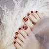 False Nails 24pcs Rhinestones Inlaid Toenail Patch Red Wine Glue Type Removable Short Paragraph Manicure NE Prud22