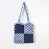 カジュアルパネルの格子縞のかぎ針編みのかぎ針編みのかぎ針編みのバッグニット女性肩の手作り織物夏のビーチ大きな買い物客の財布バリ220705