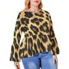 Kvinnors plus size t-shirt grön leopard tryck t-shirt guld safari design gata stil långärmad tröjor grafisk estetik tshirt tees 4xl 5