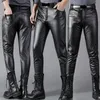 Men's Pants Men Leather Skinny Fit Elasti Fashion PU Trousers Motorcycle Wet Look Stretch Faux StreetwearMen's