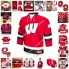 NCAA Wisconsin Badgers sydde college hockeytröja 28 Shay Donovan 29 Ben Garrity 31 Cameron Rowe 35 Jared Moe 25 Dominick Mersch 26 Luke Lamaster 27 Caden Brown Brown