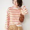 Women's T-Shirt Women Striped T Shirt Pullover Drop Shoulder Top Elegant Soft Stretch Tops Spring Autumn Sweatshirt Long Sleeve ShirtWomen's