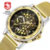 SAS Luxury Brand Fashion's Fashion Honeycomb Skeleton Hollow Mechanical Orologi in acciaio inossidabile Bracciale Abito da business orologio