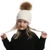 Basker barn öronflap beanie pojke flicka vinter ull hatt äkta päls pompom varm stickad baby barn pompon beanies capberets