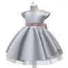 Girl Dresses Girl's S Grey Satin Kids Ball Gown Sequins Belt For Girls Christening Party Wedding Ceremonious Children's ClothesGirl's