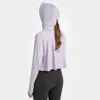 L-174 Women Yoga Coat Zip Hole Felpa con cappuccio UPF Abbigliamento Runing Rashguard Ice Silk Asciugatura rapida Sport all'aria aperta Rash Guards Tempo libero Alpinismo top