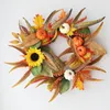 Juldekorationer Autumn Door Wreath Artificial Halloween Party Decoration Pumpkin Berries Pine Cone Maple Manmade Garland tyg rotting