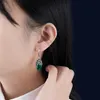 Boucles d'oreilles pendantes en argent sterling 925 avec marcassite et pierre de calcédoine verte