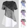 Big Size Women Clothes O-neck Patchwork Blouse Fashion Space Dyeing Short Sleeve Colorblock Tunic Shirt Tops Blusa Feminina L220705