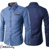 Mens Slim Fit Elegante Lavaggio Denim Maniche Lunghe Jeans T-Shirt Smart Casual Moda Uomo Abbigliamento MXXL 220805