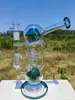 12 polegadas verdes pesados ​​espessos de cor misto de cor de vidro de vidro de vidro Dabber Pipes Recycler Recycler Bongos de fumaça de fumaça com junta feminina de 14 mm