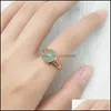 Solitaire Ring Rings Jewelry 10Mm 12Mm Natural Stone Sier Gold Color Open Adjustable Turquoise Amethysts Quartz Crystal Women Party Wedding