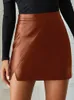 DGIRL Slit Hem PU Leather Skirt Autumn Winter Sexy High Street Bodycon Mini Female Waist 220322